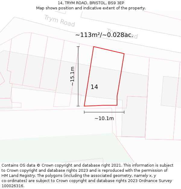 14, TRYM ROAD, BRISTOL, BS9 3EP: Plot and title map
