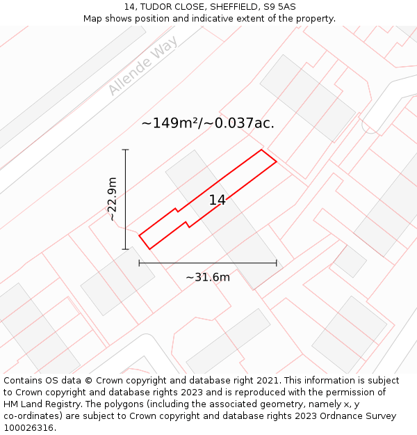 14, TUDOR CLOSE, SHEFFIELD, S9 5AS: Plot and title map