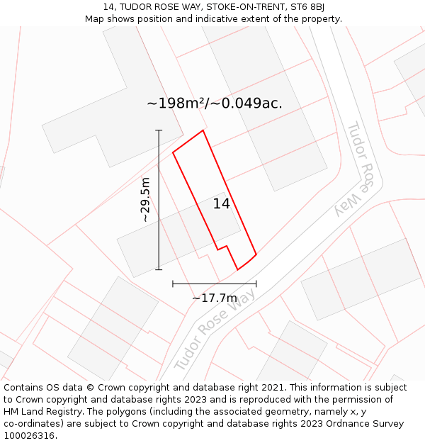 14, TUDOR ROSE WAY, STOKE-ON-TRENT, ST6 8BJ: Plot and title map