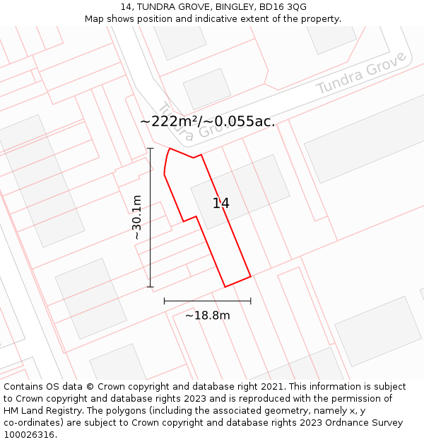 14, TUNDRA GROVE, BINGLEY, BD16 3QG: Plot and title map