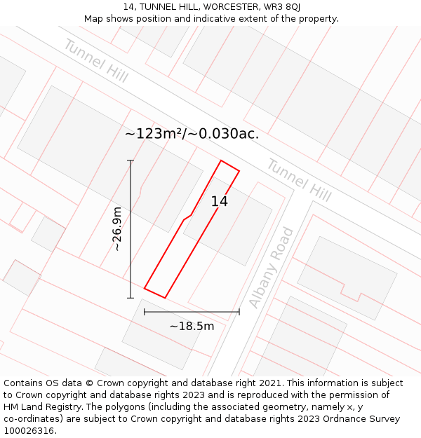 14, TUNNEL HILL, WORCESTER, WR3 8QJ: Plot and title map