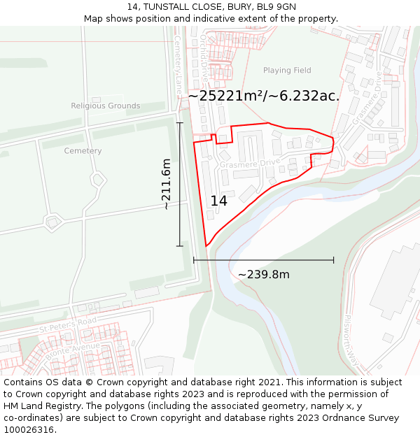 14, TUNSTALL CLOSE, BURY, BL9 9GN: Plot and title map