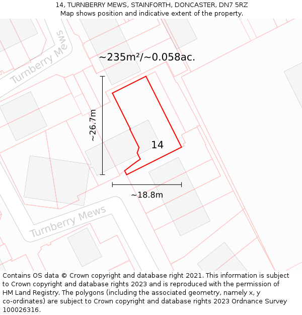 14, TURNBERRY MEWS, STAINFORTH, DONCASTER, DN7 5RZ: Plot and title map