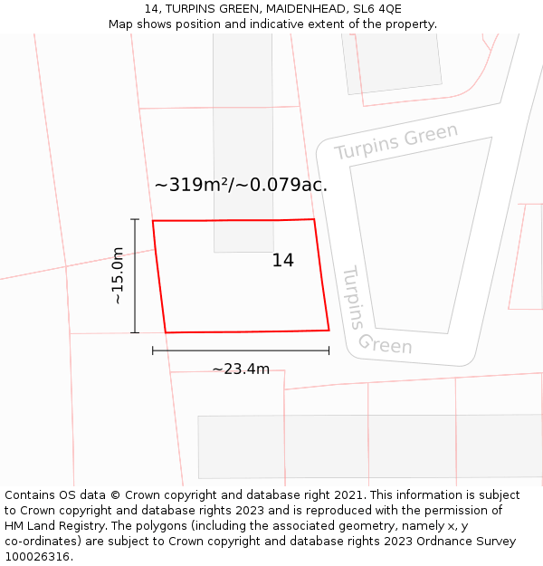 14, TURPINS GREEN, MAIDENHEAD, SL6 4QE: Plot and title map