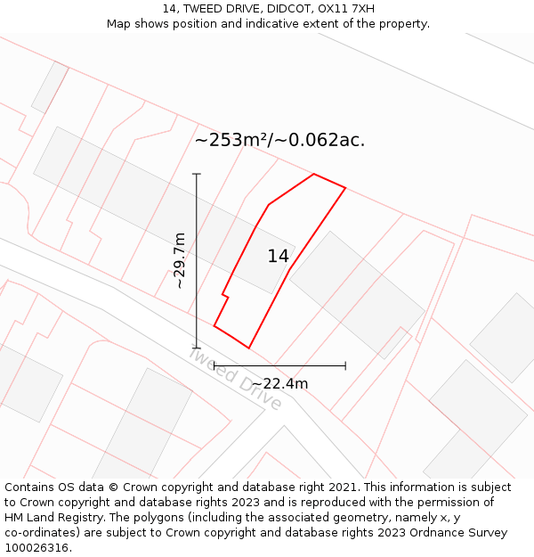 14, TWEED DRIVE, DIDCOT, OX11 7XH: Plot and title map