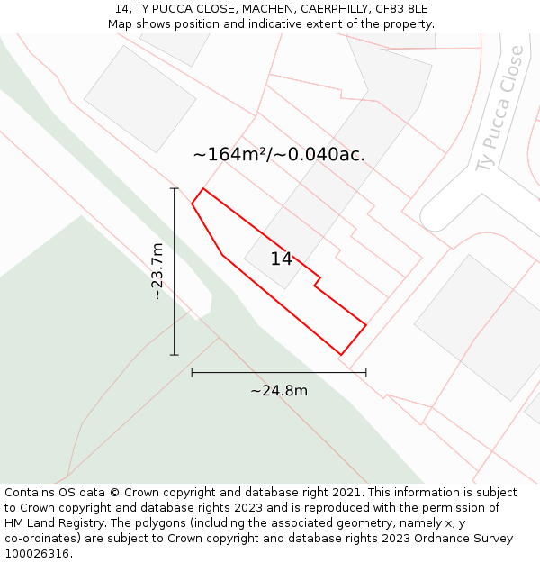 14, TY PUCCA CLOSE, MACHEN, CAERPHILLY, CF83 8LE: Plot and title map