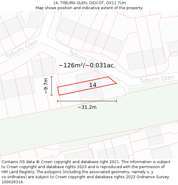 14, TYBURN GLEN, DIDCOT, OX11 7UH: Plot and title map