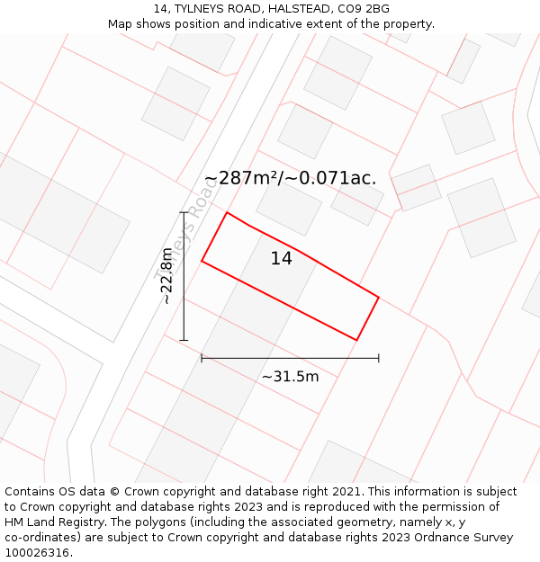 14, TYLNEYS ROAD, HALSTEAD, CO9 2BG: Plot and title map