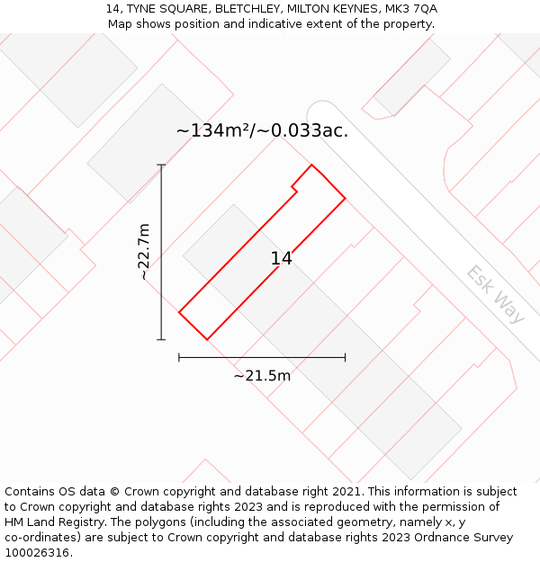 14, TYNE SQUARE, BLETCHLEY, MILTON KEYNES, MK3 7QA: Plot and title map