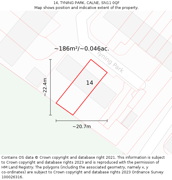 14, TYNING PARK, CALNE, SN11 0QF: Plot and title map