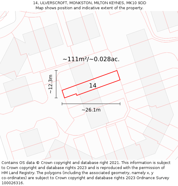 14, ULVERSCROFT, MONKSTON, MILTON KEYNES, MK10 9DD: Plot and title map