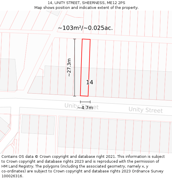 14, UNITY STREET, SHEERNESS, ME12 2PS: Plot and title map