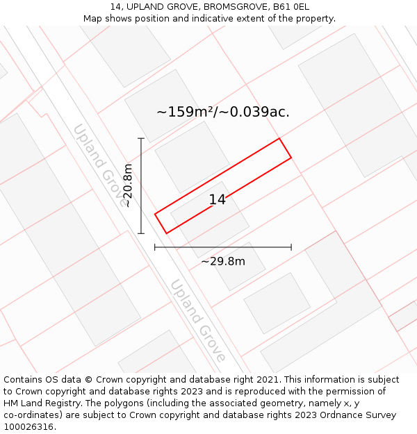 14, UPLAND GROVE, BROMSGROVE, B61 0EL: Plot and title map