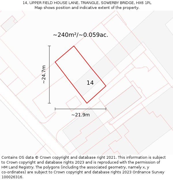 14, UPPER FIELD HOUSE LANE, TRIANGLE, SOWERBY BRIDGE, HX6 1PL: Plot and title map