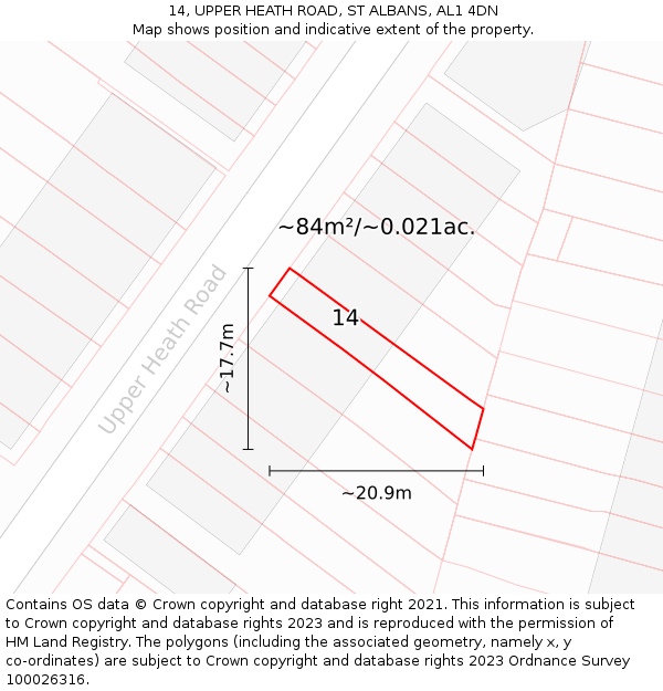 14, UPPER HEATH ROAD, ST ALBANS, AL1 4DN: Plot and title map