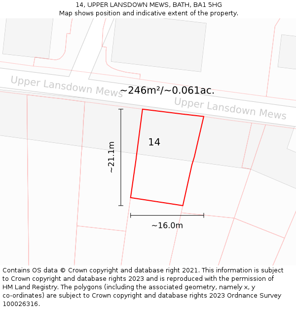 14, UPPER LANSDOWN MEWS, BATH, BA1 5HG: Plot and title map