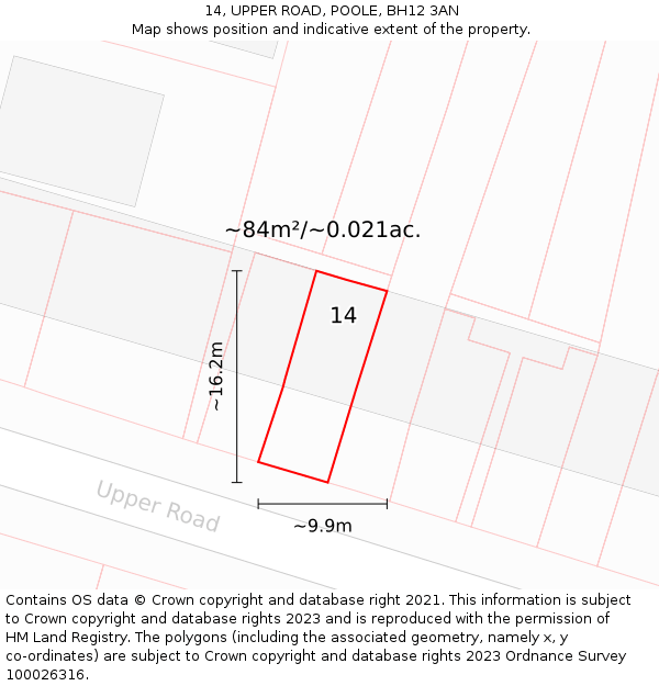 14, UPPER ROAD, POOLE, BH12 3AN: Plot and title map