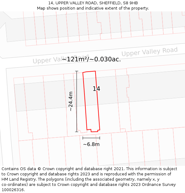 14, UPPER VALLEY ROAD, SHEFFIELD, S8 9HB: Plot and title map