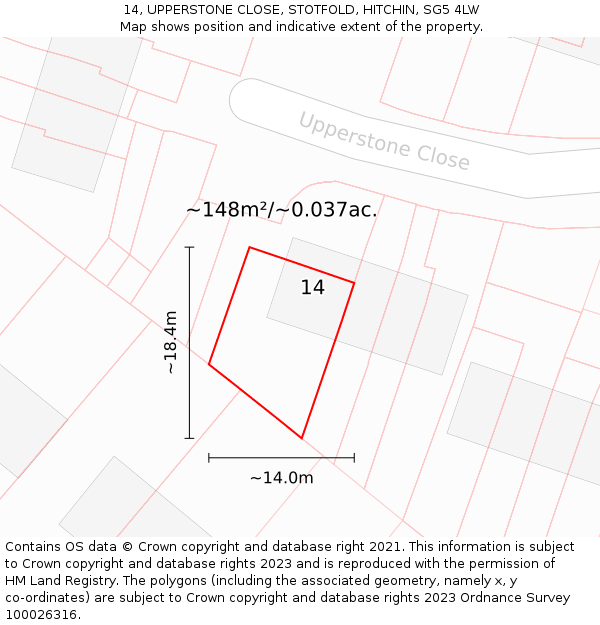 14, UPPERSTONE CLOSE, STOTFOLD, HITCHIN, SG5 4LW: Plot and title map