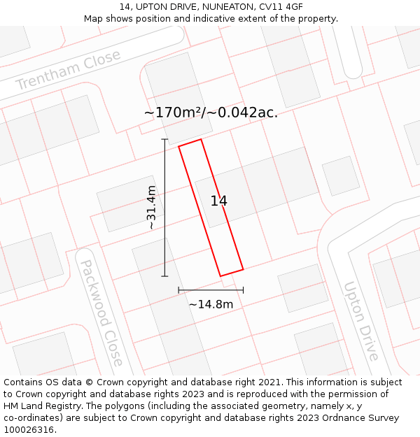 14, UPTON DRIVE, NUNEATON, CV11 4GF: Plot and title map