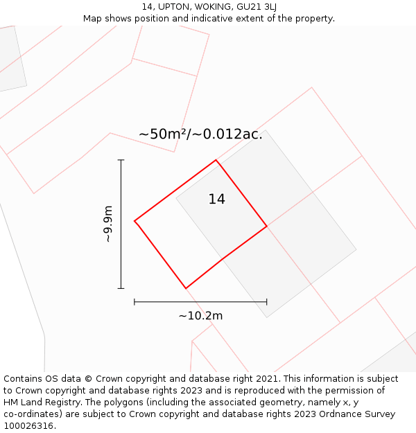14, UPTON, WOKING, GU21 3LJ: Plot and title map