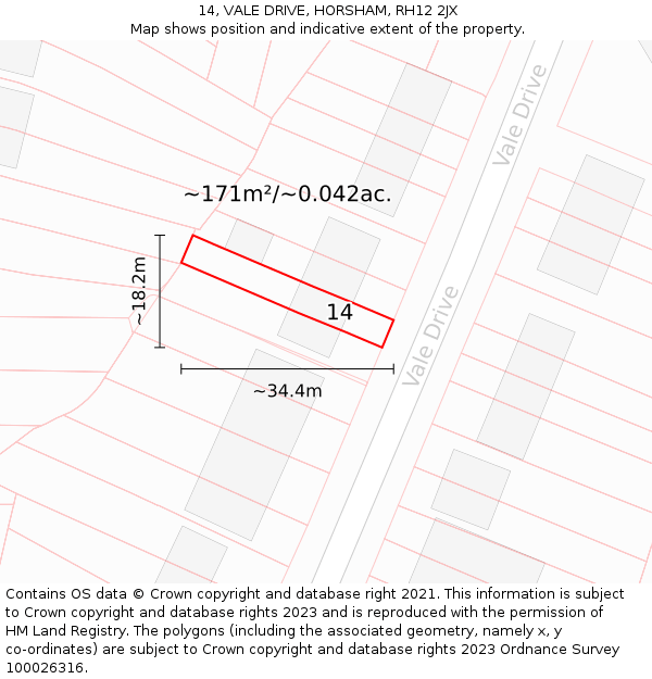 14, VALE DRIVE, HORSHAM, RH12 2JX: Plot and title map