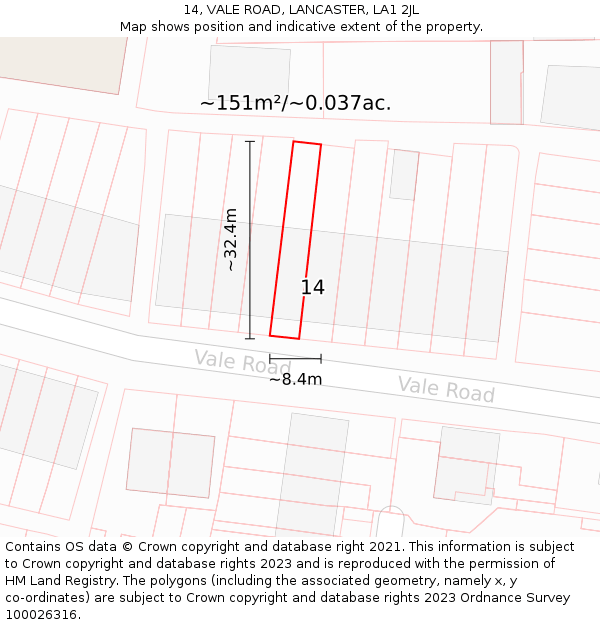 14, VALE ROAD, LANCASTER, LA1 2JL: Plot and title map