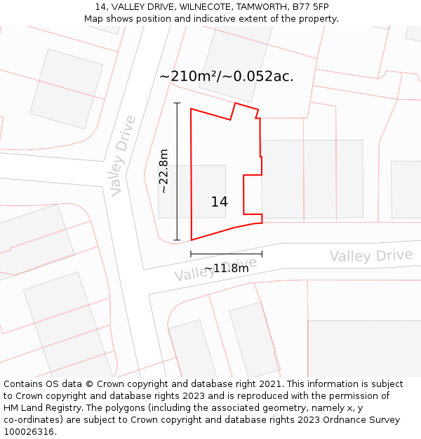 14, VALLEY DRIVE, WILNECOTE, TAMWORTH, B77 5FP: Plot and title map