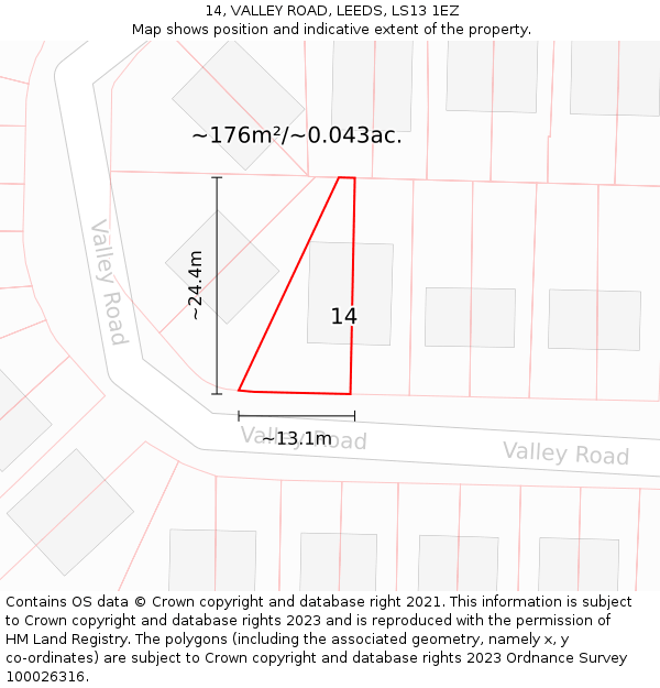 14, VALLEY ROAD, LEEDS, LS13 1EZ: Plot and title map