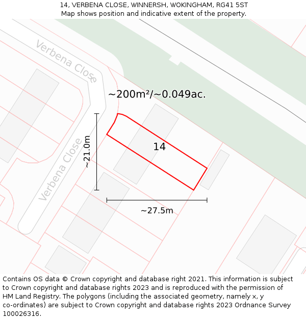 14, VERBENA CLOSE, WINNERSH, WOKINGHAM, RG41 5ST: Plot and title map