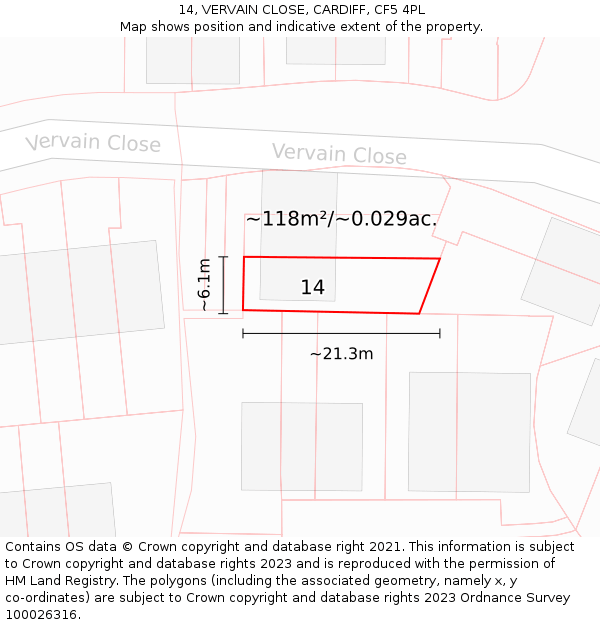 14, VERVAIN CLOSE, CARDIFF, CF5 4PL: Plot and title map
