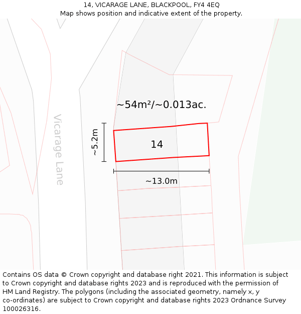 14, VICARAGE LANE, BLACKPOOL, FY4 4EQ: Plot and title map
