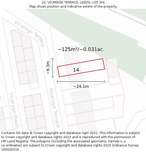 14, VICARAGE TERRACE, LEEDS, LS5 3HL: Plot and title map