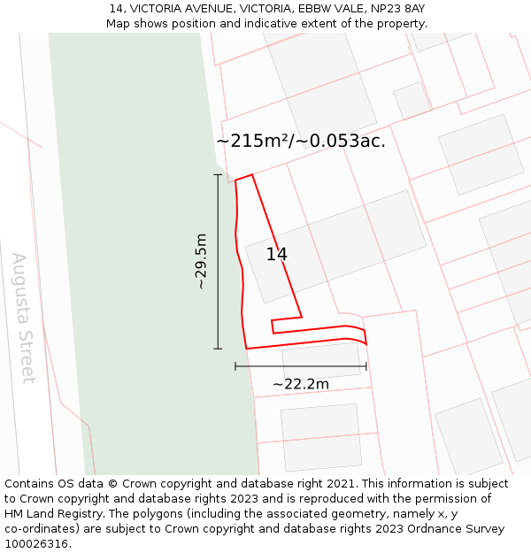 14, VICTORIA AVENUE, VICTORIA, EBBW VALE, NP23 8AY: Plot and title map