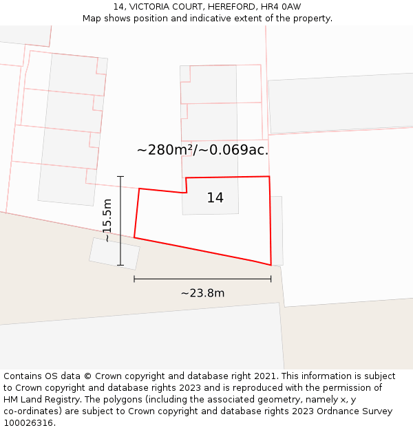14, VICTORIA COURT, HEREFORD, HR4 0AW: Plot and title map