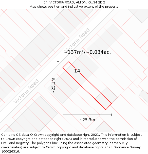 14, VICTORIA ROAD, ALTON, GU34 2DQ: Plot and title map