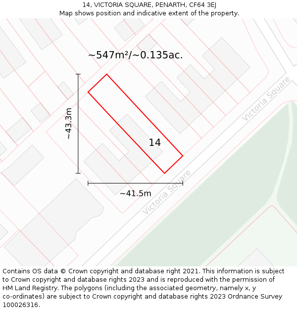 14, VICTORIA SQUARE, PENARTH, CF64 3EJ: Plot and title map