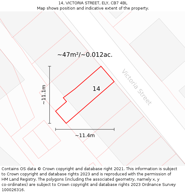 14, VICTORIA STREET, ELY, CB7 4BL: Plot and title map