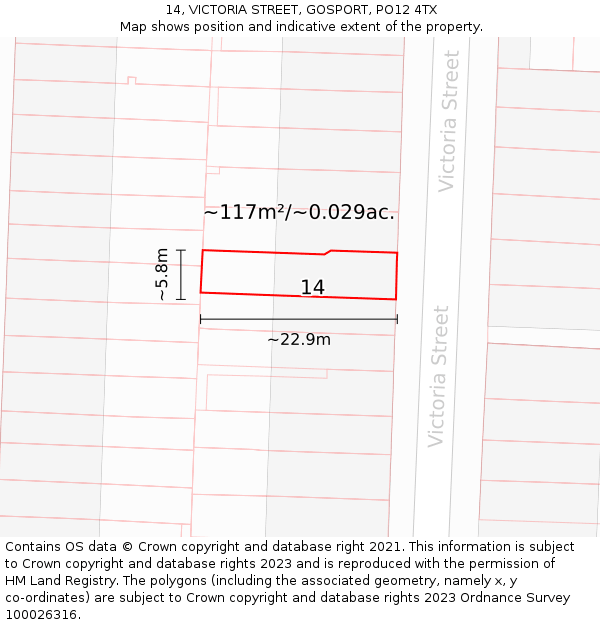 14, VICTORIA STREET, GOSPORT, PO12 4TX: Plot and title map