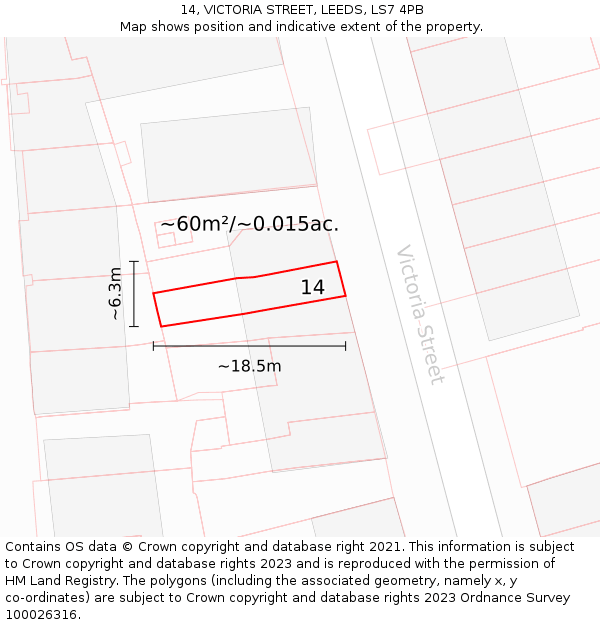 14, VICTORIA STREET, LEEDS, LS7 4PB: Plot and title map