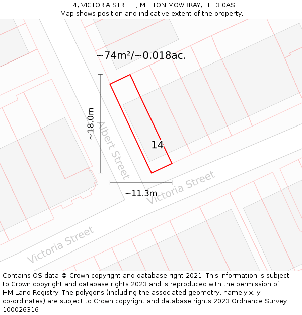 14, VICTORIA STREET, MELTON MOWBRAY, LE13 0AS: Plot and title map