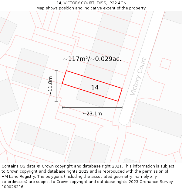 14, VICTORY COURT, DISS, IP22 4GN: Plot and title map