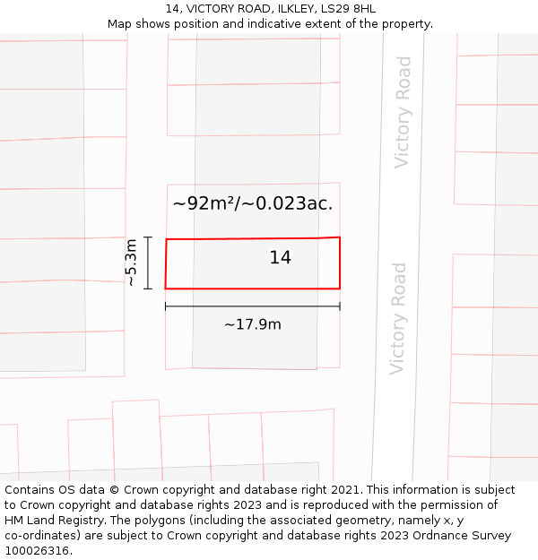 14, VICTORY ROAD, ILKLEY, LS29 8HL: Plot and title map