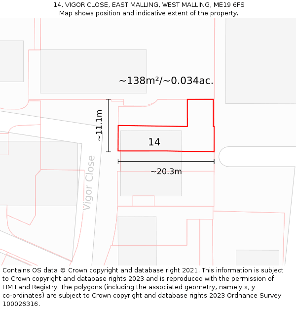 14, VIGOR CLOSE, EAST MALLING, WEST MALLING, ME19 6FS: Plot and title map