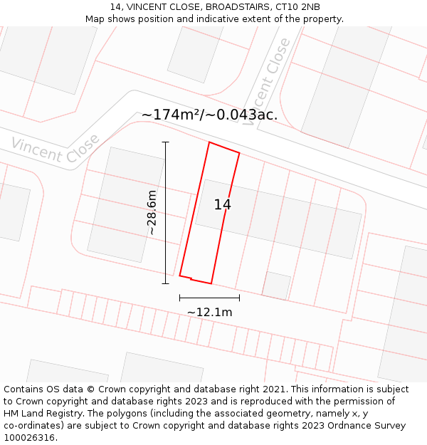 14, VINCENT CLOSE, BROADSTAIRS, CT10 2NB: Plot and title map