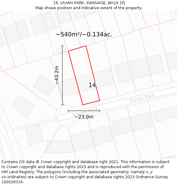 14, VIVIAN PARK, SWANAGE, BH19 1PJ: Plot and title map