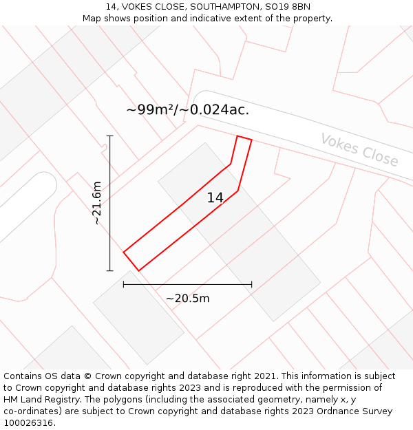 14, VOKES CLOSE, SOUTHAMPTON, SO19 8BN: Plot and title map
