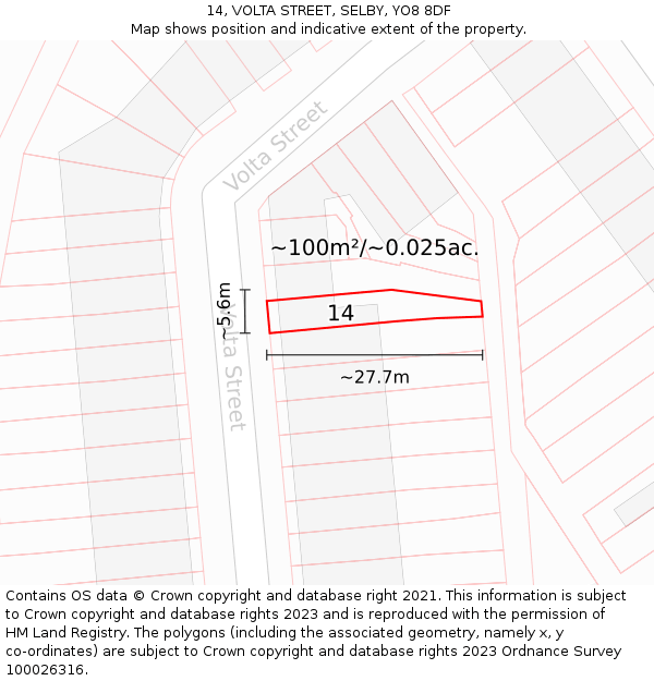 14, VOLTA STREET, SELBY, YO8 8DF: Plot and title map