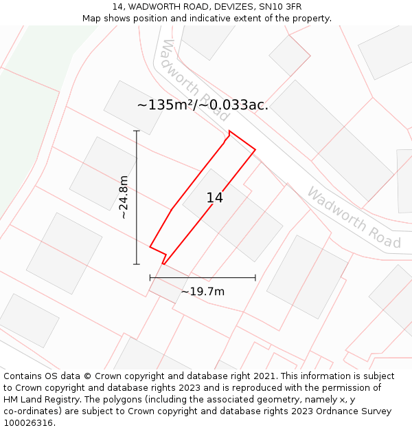 14, WADWORTH ROAD, DEVIZES, SN10 3FR: Plot and title map