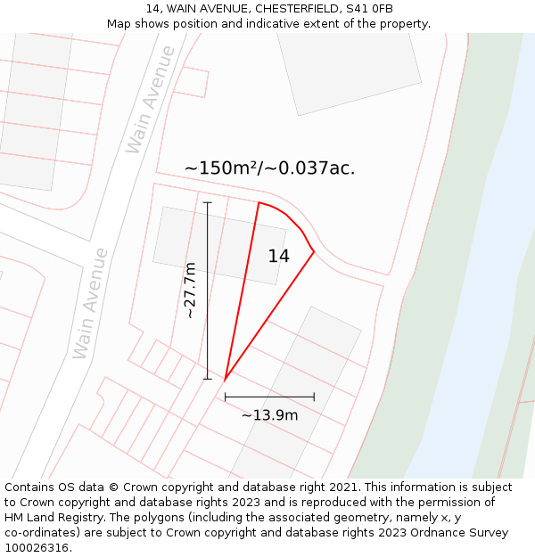 14, WAIN AVENUE, CHESTERFIELD, S41 0FB: Plot and title map